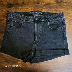 American Eagle Super Hi Rise Shortie Sz 14 Super Super Stretch Black Wash Denim